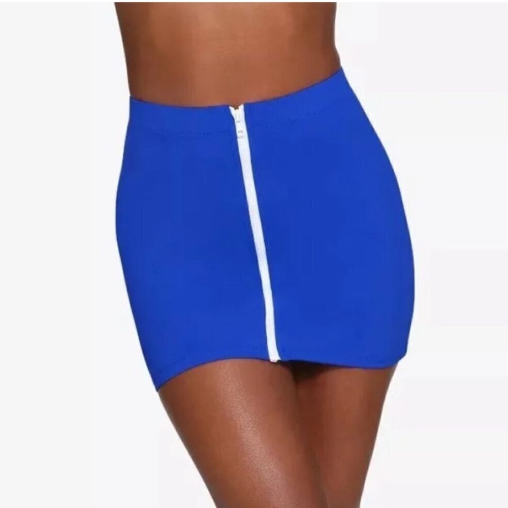 NWT Skims Sporty Zipper Swim Mini Skirt cobalt royal blue size small slimming